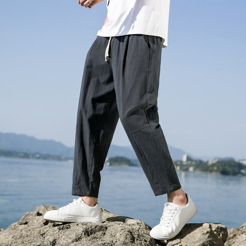Men's Cotton Linen Relaxed Fit Pants Elastic Waist Casual Trousers Various Colors — Image 6