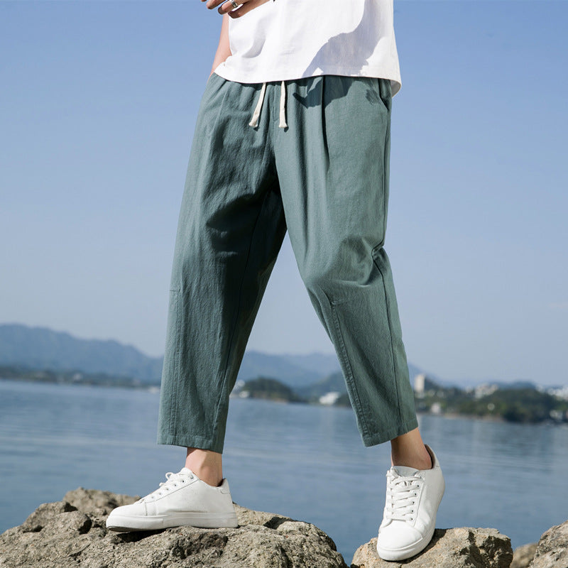 Men's Cotton Linen Relaxed Fit Pants Elastic Waist Casual Trousers Various Colors — Image 7