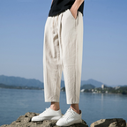 Men's Cotton Linen Relaxed Fit Pants Elastic Waist Casual Trousers Various Colors — Image 2