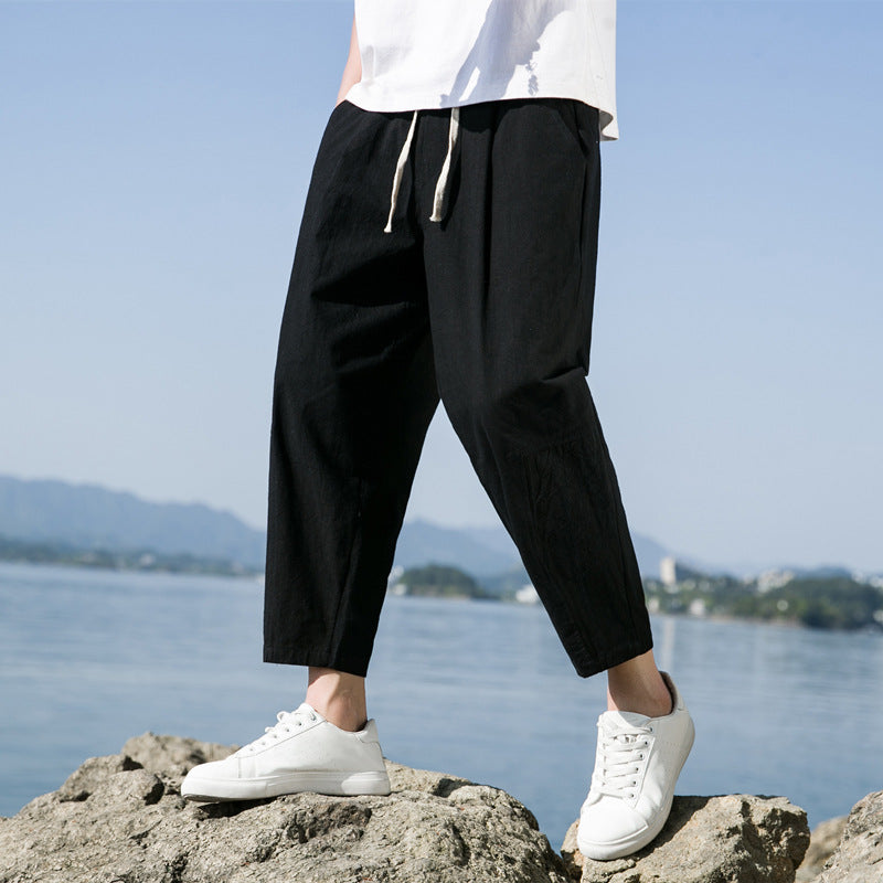Men's Cotton Linen Relaxed Fit Pants Elastic Waist Casual Trousers Various Colors — Image 5