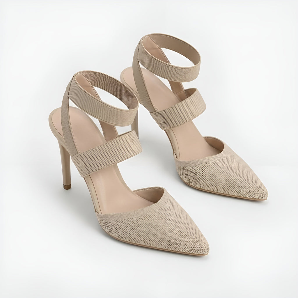 Brand High Heel Sandals Beige Black Mesh Strap Women Stiletto Pointed Toe — Image 4