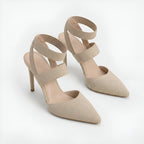 Brand High Heel Sandals Beige Black Mesh Strap Women Stiletto Pointed Toe — Image 4