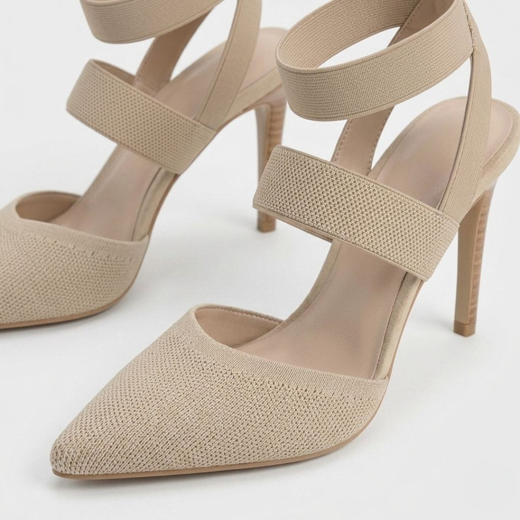 Brand High Heel Sandals Beige Black Mesh Strap Women Stiletto Pointed Toe — Image 3