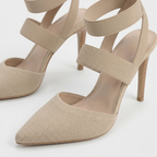 Brand High Heel Sandals Beige Black Mesh Strap Women Stiletto Pointed Toe — Image 3