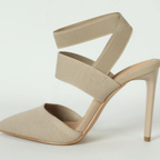 Brand High Heel Sandals Beige Black Mesh Strap Women Stiletto Pointed Toe — Image 5