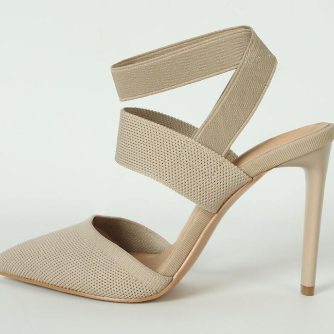 Brand High Heel Sandals Beige Black Mesh Strap Women Stiletto Pointed Toe — Image 5
