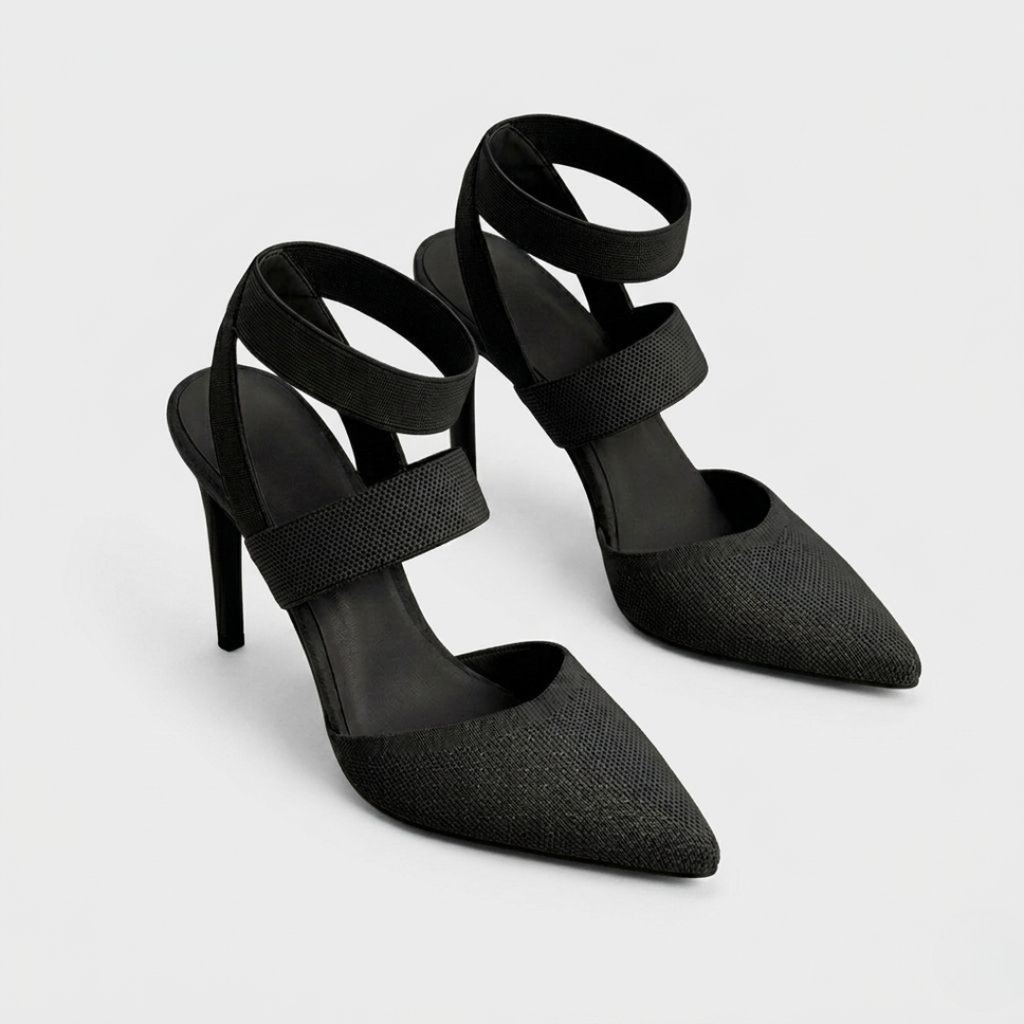 Brand High Heel Sandals Beige Black Mesh Strap Women Stiletto Pointed Toe — Image 9