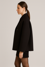 Women's Double-Breasted Wool Blend Cape Coat Black Oversized Elegant Outerwear — Image 3