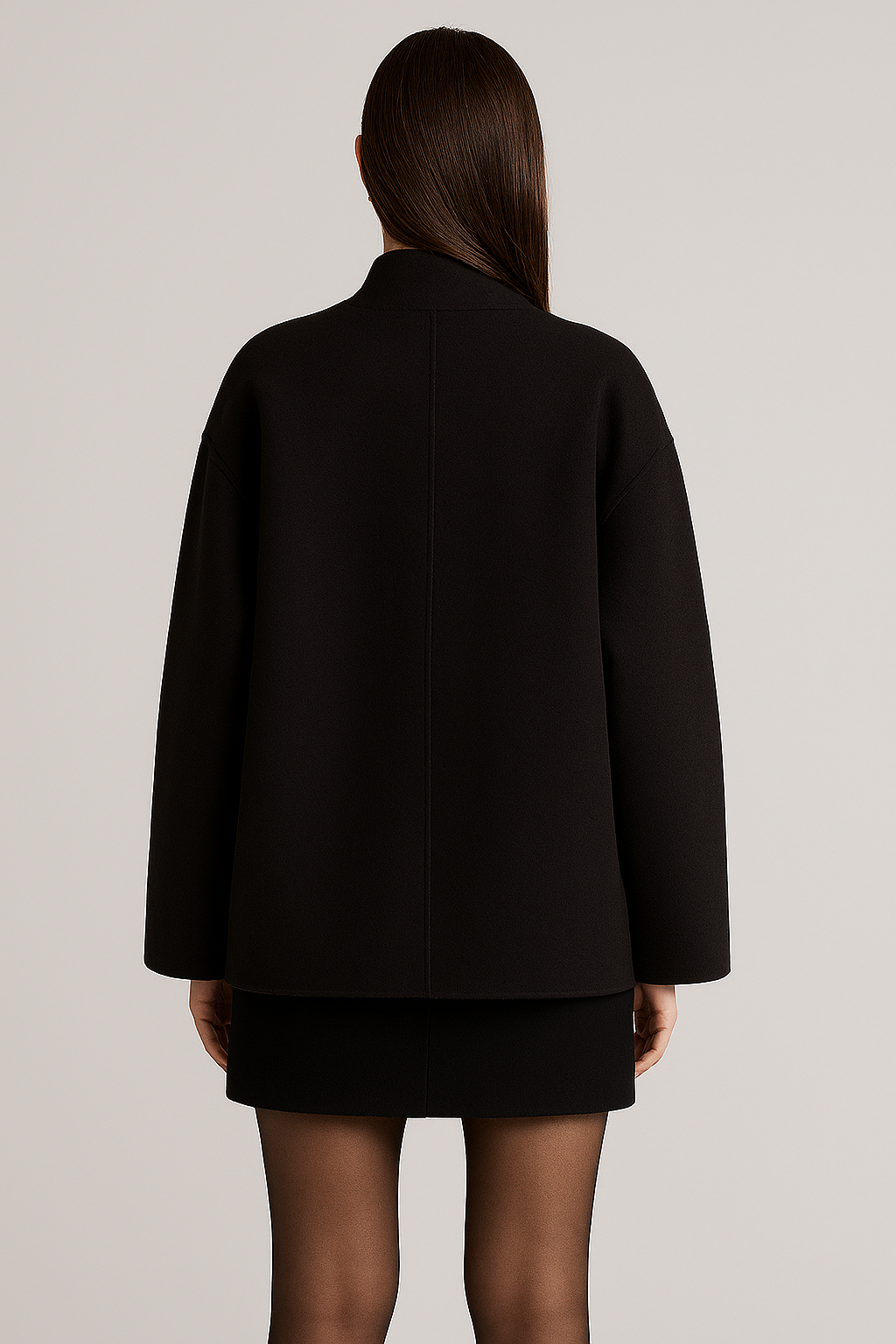Women's Double-Breasted Wool Blend Cape Coat Black Oversized Elegant Outerwear — Image 2