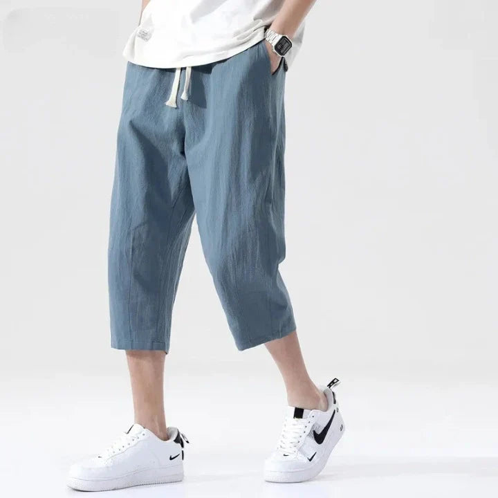 Men's Cotton Linen Relaxed Fit Pants Elastic Waist Casual Trousers Various Colors — Image 13