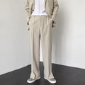 Men's Wide Leg Trousers Polyester Elastic Waist Relaxed Fit Business Casual Pants Gray — Image 4