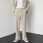 Men's Wide Leg Trousers Polyester Elastic Waist Relaxed Fit Business Casual Pants Gray — Image 4