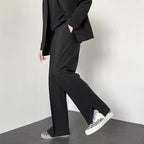 Men's Wide Leg Trousers Polyester Elastic Waist Relaxed Fit Business Casual Pants Gray — Image 3
