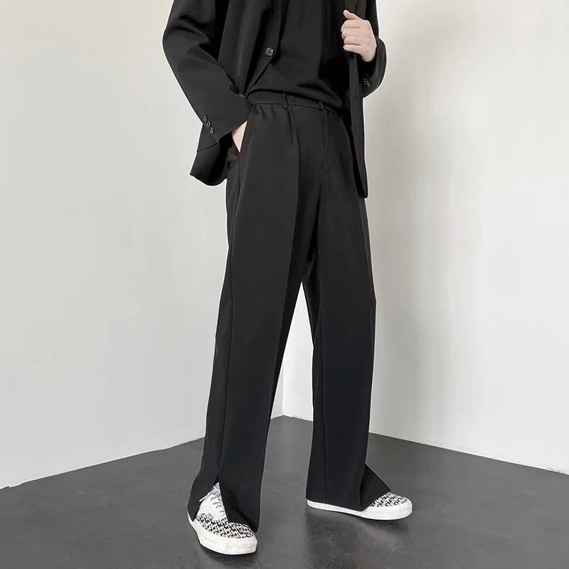 Men's Wide Leg Trousers Polyester Elastic Waist Relaxed Fit Business Casual Pants Gray — Image 6