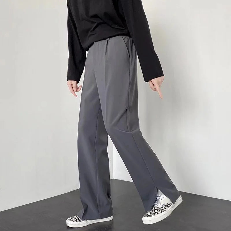 Men's Wide Leg Trousers Polyester Elastic Waist Relaxed Fit Business Casual Pants Gray — Image 2