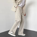 Men's Wide Leg Trousers Polyester Elastic Waist Relaxed Fit Business Casual Pants Gray — Image 5