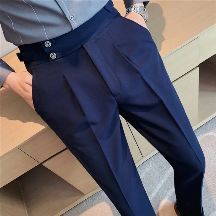 Men's Slim Fit Pleated Trousers High-Waist Business Casual Pants — Image 3