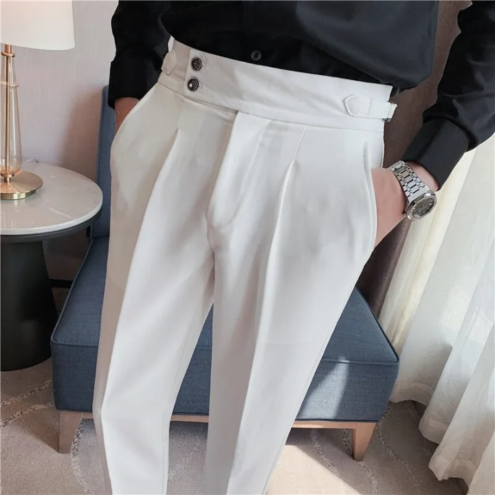 Men's Slim Fit Pleated Trousers High-Waist Business Casual Pants — Image 2