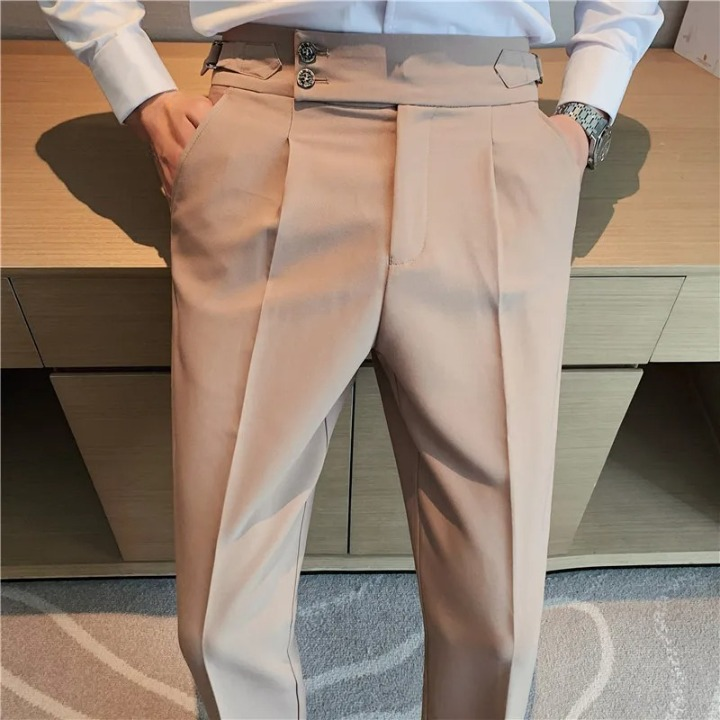 Men's Slim Fit Pleated Trousers High-Waist Business Casual Pants — Image 5