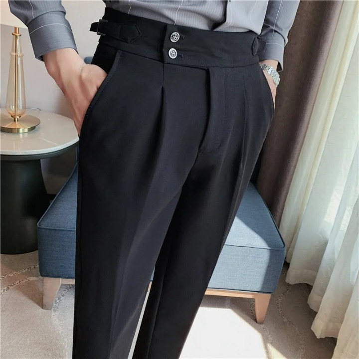 Men's Slim Fit Pleated Trousers High-Waist Business Casual Pants — Image 6