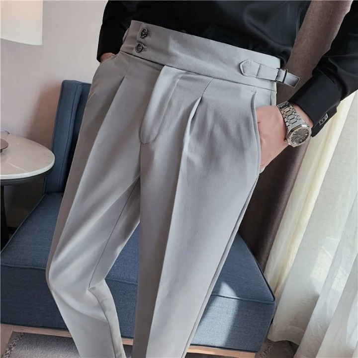 Men's Slim Fit Pleated Trousers High-Waist Business Casual Pants — Image 7