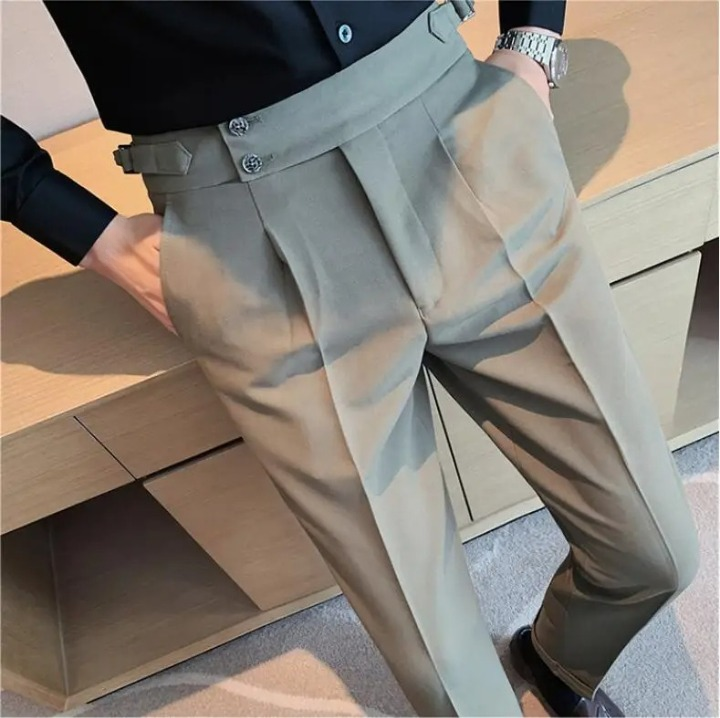 Men's Slim Fit Pleated Trousers High-Waist Business Casual Pants — Image 8