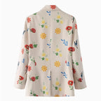 Floral Print Women's Blazer Cotton Blend Lightweight Tailored Jacket Beige — Image 6