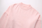 Women's Oversized Knit Sweater Pink Soft Pullover Ribbed Crew Neck — Image 5