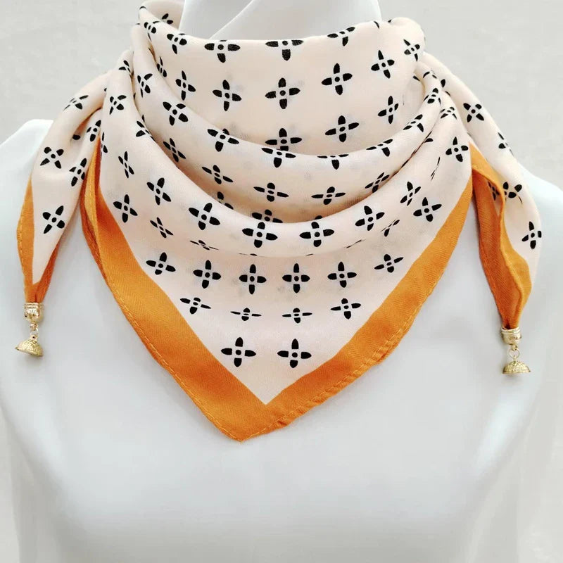 Chic Floral Pattern Scarf Silk Blend Black White Tassels Women Fashion Accessory — Image 4