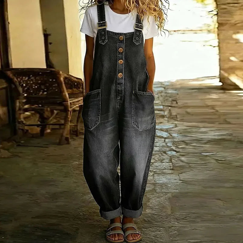 Women's Denim Overalls Casual Lightweight Cotton Blend Adjustable Straps Pockets Jumpsuit — Image 5
