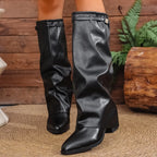 Stylish Women's Knee-High Faux Leather Boots Black White Comfortable Fashion Footwear — Image 3