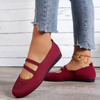Women's Knit Ballet Flats Double Strap Comfortable Slip-On Shoes Navy Red Gray Black — Image 5