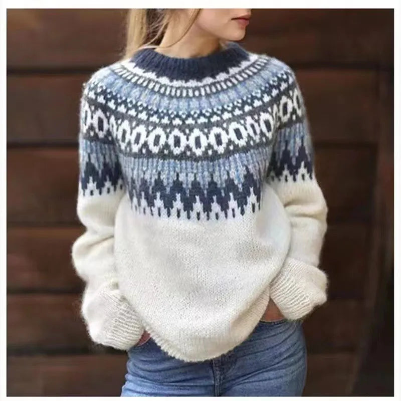 Women's Nordic Knit Sweater Geometric Pattern Warm Winter Pullover — Image 5