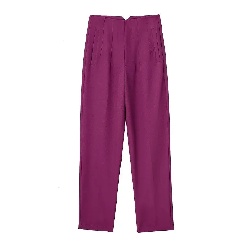 Women's High Waist Slim Fit Trousers Stretch Fabric Business Casual Pants Multiple Colors — Image 13