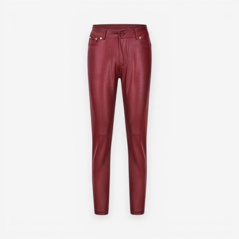 Women's Faux Leather Skinny Pants High-Waist Stretch Slim Fit Trousers Black, Red, Blue — Main Image