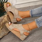 Women's Wedge Sandals with Cork Sole in Brown, Black, Beige, Blue - Stylish and Comfortable — Image 6