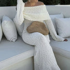 Chic Off-Shoulder Maxi Dress Women Elegant Long Sleeve Evening Gown White Sequin — Image 2