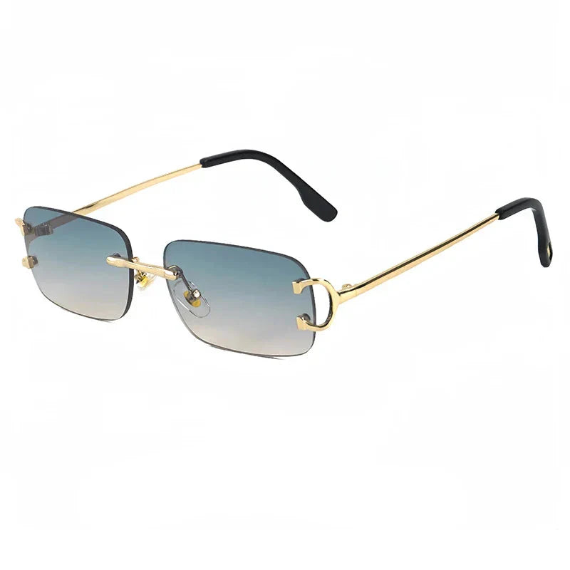 Brand Rimless Rectangular Sunglasses Gold Metal Frame UV Protection Men Stylish Eyewear — Image 8