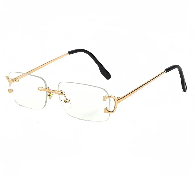 Brand Rimless Rectangular Sunglasses Gold Metal Frame UV Protection Men Stylish Eyewear — Image 6