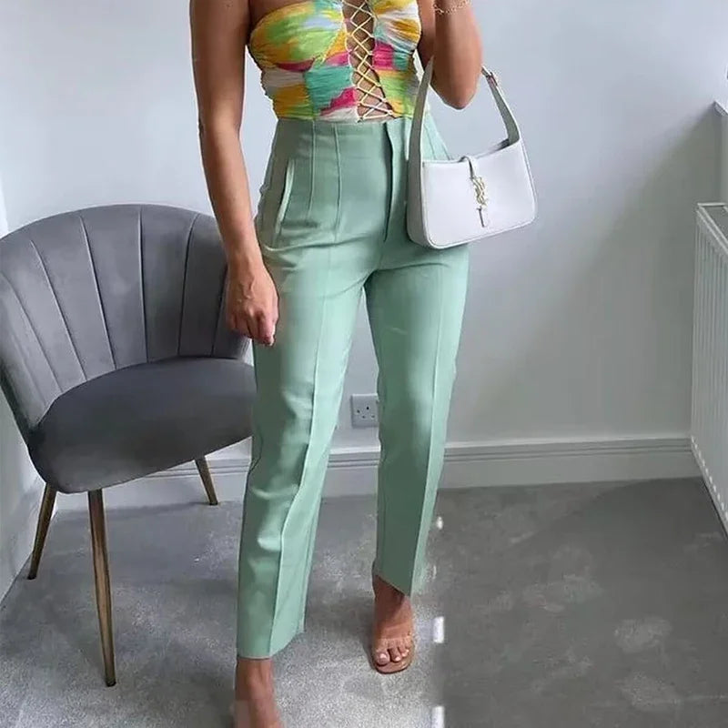 Women's High Waist Slim Fit Trousers Stretch Fabric Business Casual Pants Multiple Colors — Image 5