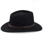 Classic Wool Fedora Hat Men's Wide Brim Felt with Leather Band Black Brown Medium — Image 7