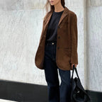 Women's Suede Blazer Jacket Brown Tailored Fit Elegant Design — Image 4