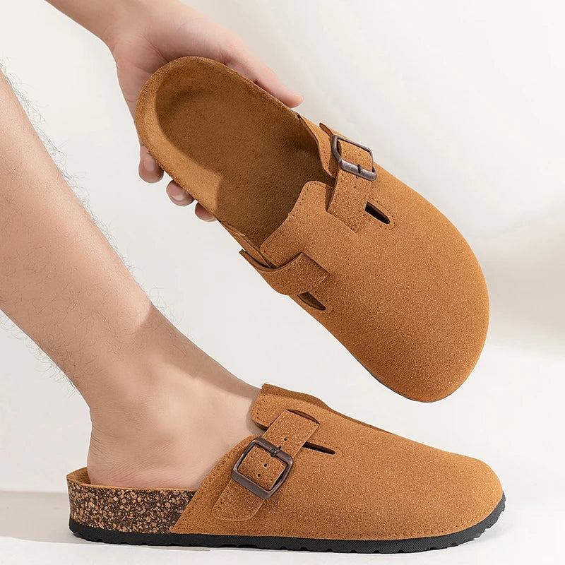 Men's Suede Slip-On Clogs Cork Sole Adjustable Buckle Comfort Footwear — Image 3