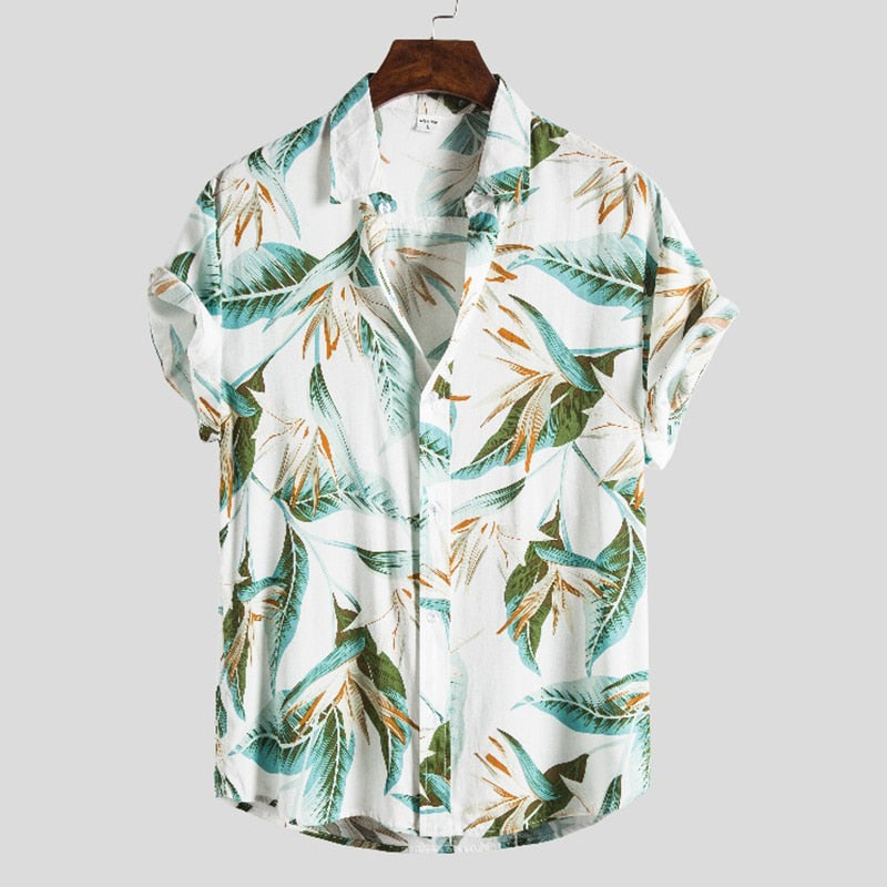 Men's Tropical Print Shirt Short Sleeve Button-Up Lightweight Casual Leaf Pattern Beachwear — Image 2