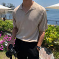 Del Viento Men's Ribbed Knit Polo Shirt Beige Cotton Blend Short Sleeve Casual Top — Image 5