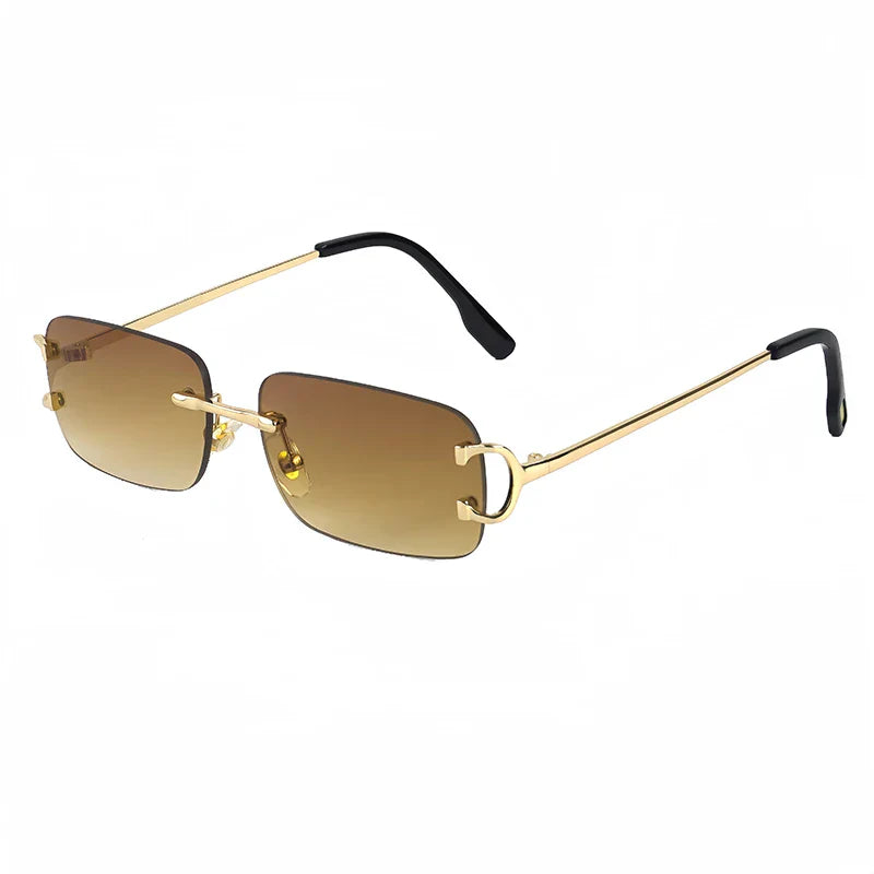 Brand Rimless Rectangular Sunglasses Gold Metal Frame UV Protection Men Stylish Eyewear — Image 5
