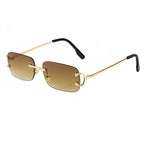 Brand Rimless Rectangular Sunglasses Gold Metal Frame UV Protection Men Stylish Eyewear — Image 5