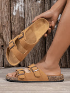 Men's Double Strap Cork Sandals Suede Black Adjustable Buckle Casual Comfort Footwear — Image 4
