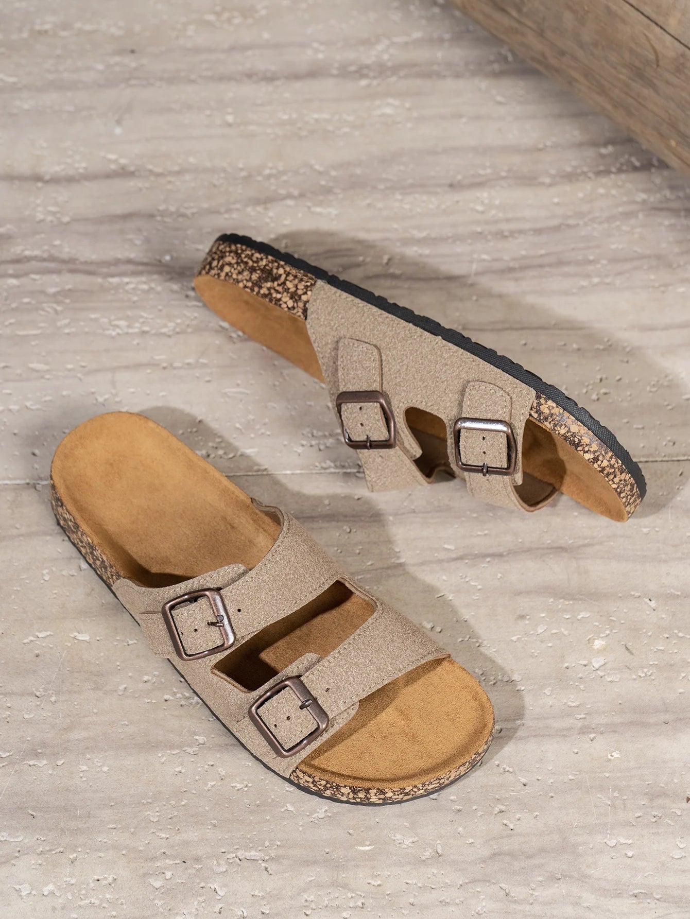 Men's Double Strap Cork Sandals Suede Black Adjustable Buckle Casual Comfort Footwear — Image 5