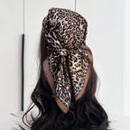 Luxury Leopard Print Satin Silk Scarf Wrap Unisex Fashion Accessory Brown Black — Image 3